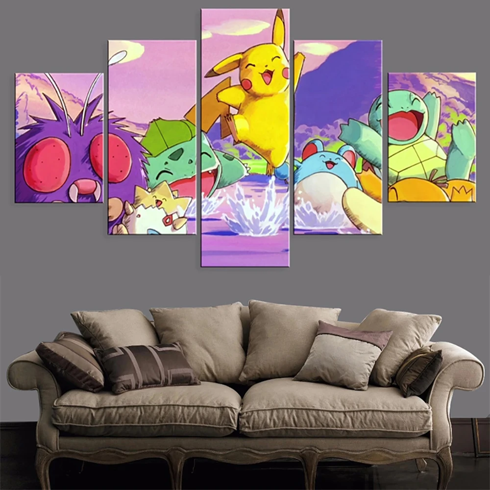 

5 Pieces Wall Art Canvas Painting Animated Cartoon Poster Modern Living Room Bedroom Home Decoration Modular Pictures Framework