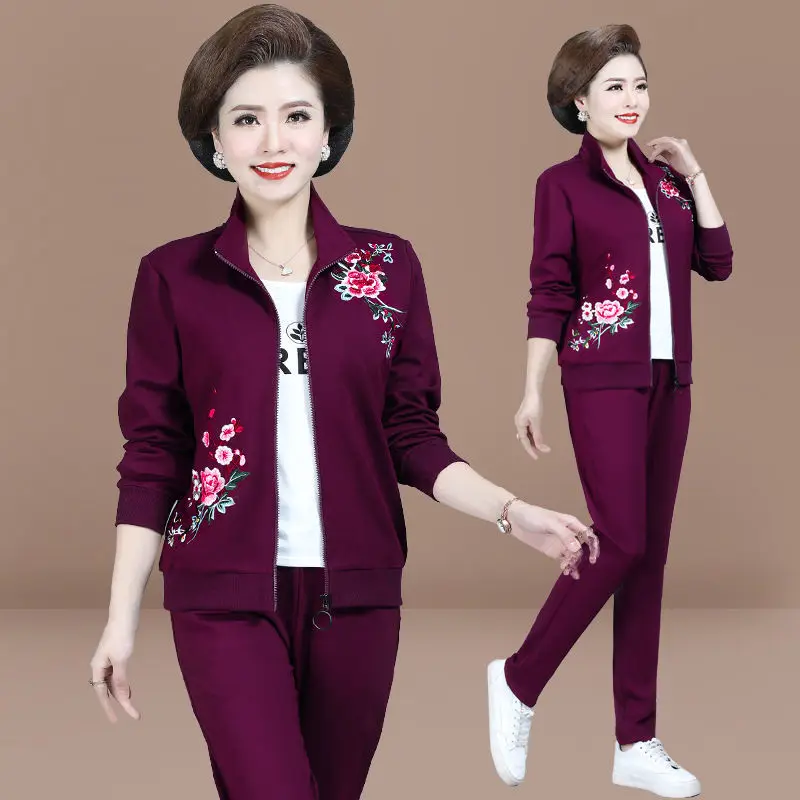 

2022 New Spring Autumn Women Sets Sportswear Female Middle-Aged Casual Sportswear+Pants Sportswear Ladies Clothing R1298