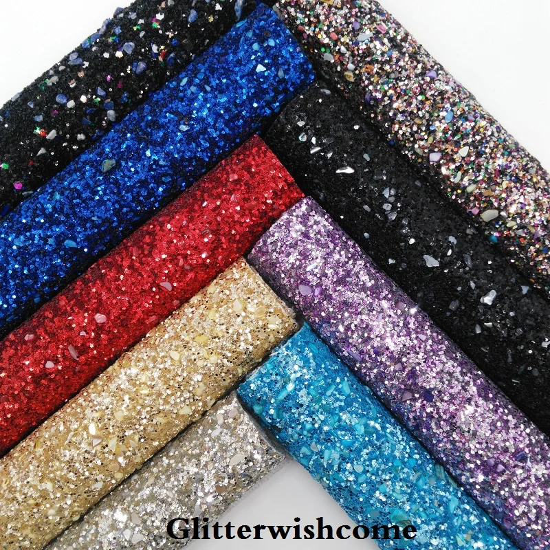 Винил Glitterwishcome размера A4 21 х29 см для бантов крупная кожа с блестками и каменной