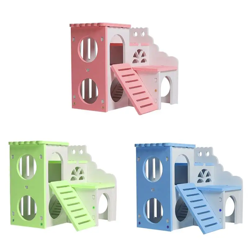 

Dorakitten 1pc Small Pet Nest Bed Wooden Hamster Hideout Villa Double Layer Hamster Climbing Toy Small Pet Hideout Pet Supplies