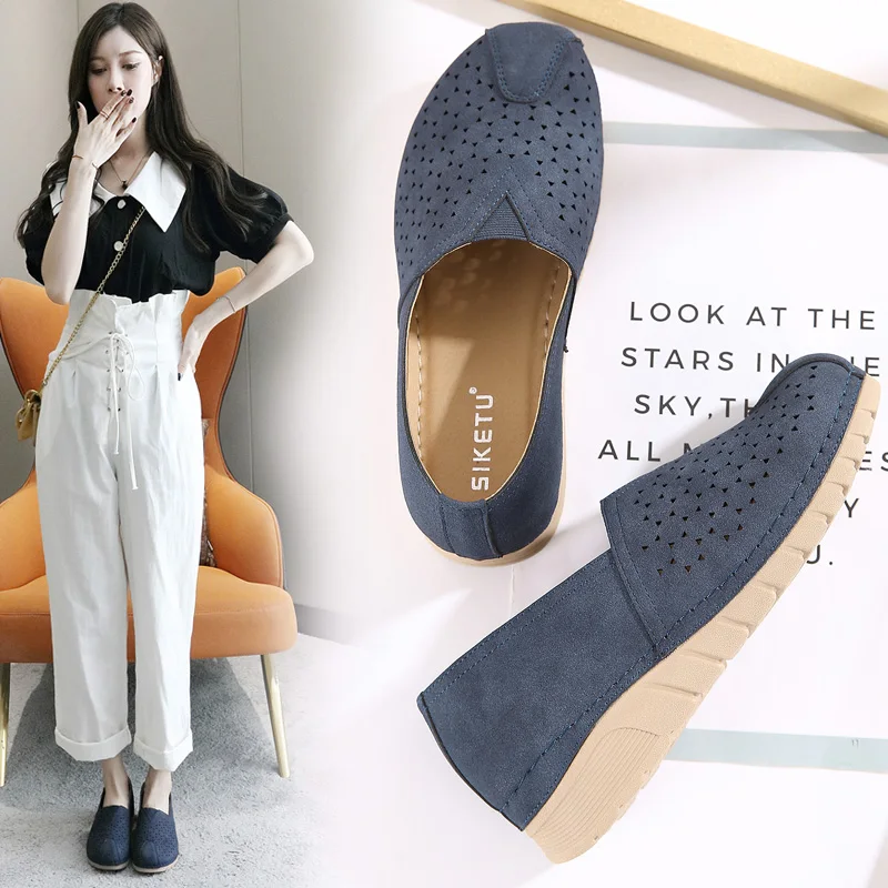 

Fashion Women Casual Shoes Wedge Stitching Sewing Thread Slip-on shoes European And American Hollow Breathable Women's Sneakers