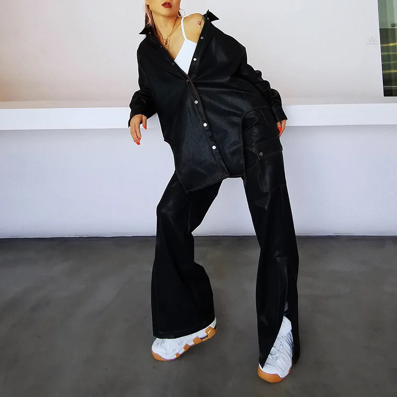 

2020 New Women's Fashion Temperament Casual High Waist Solid Color Personality Split Wide Leg Trousers Women Trousers