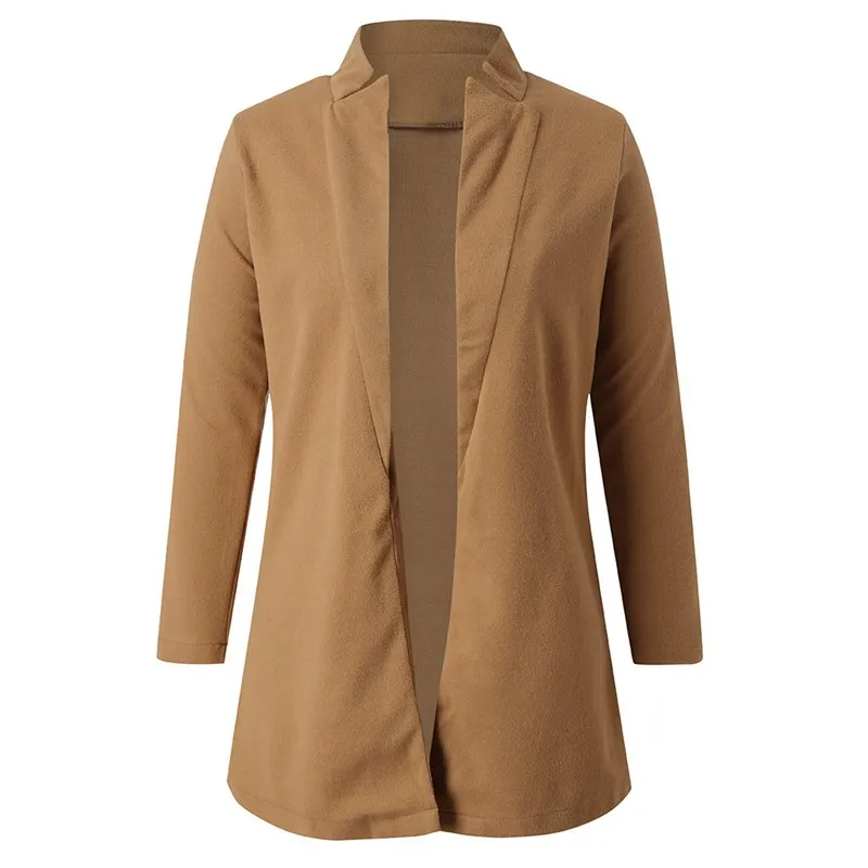 

2020 New Fashion Women Wool Coat Solid Color Long Sleeve Mandarin Collar Long Jacket Causal Autumn Winter Long Coat Big Size 5XL