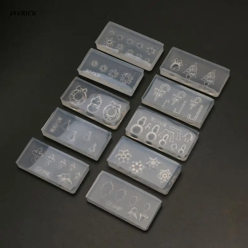 

10Pcs Christmas Theme Snowflake Snowman Nail Art Silicone Mold Kit Craft Tools