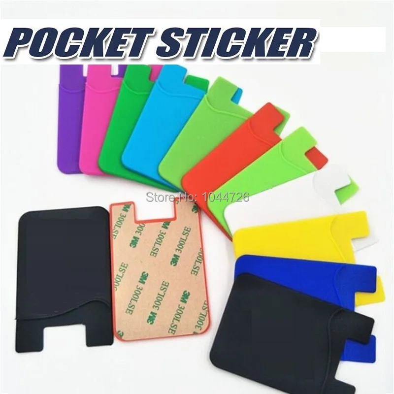 100pcs silicone wallet credit card cash pocket sticker 3m adhesive stick on id credit card holder pouch for iphone smart phones free global shipping