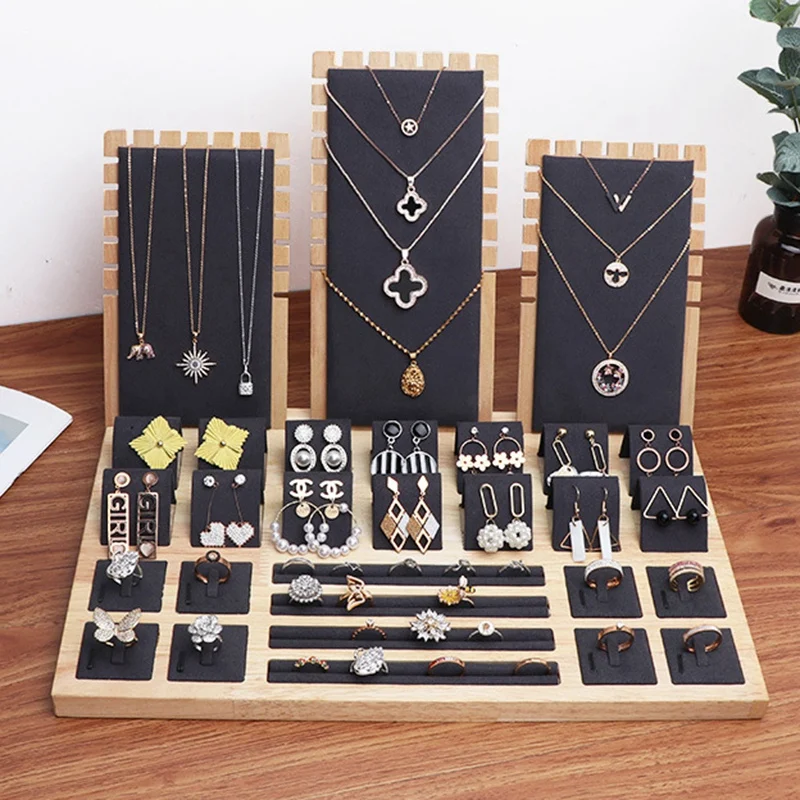

High Quality Bamboo Velvet Jewelry Display Earring Display Stand Ear Stud Earrings Holder Rack Storage Case