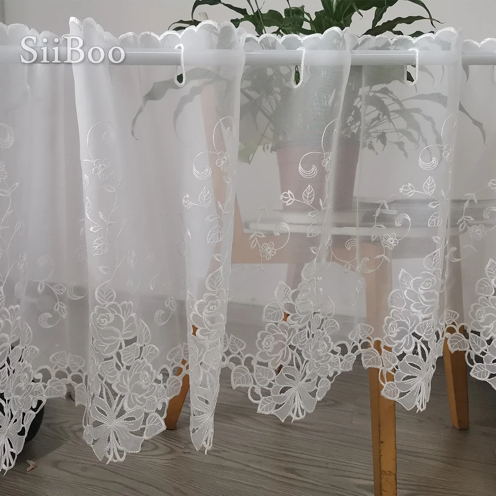 Белые кружевные полузанавески с цветочной вышивкой тюлевые занавески для эркера