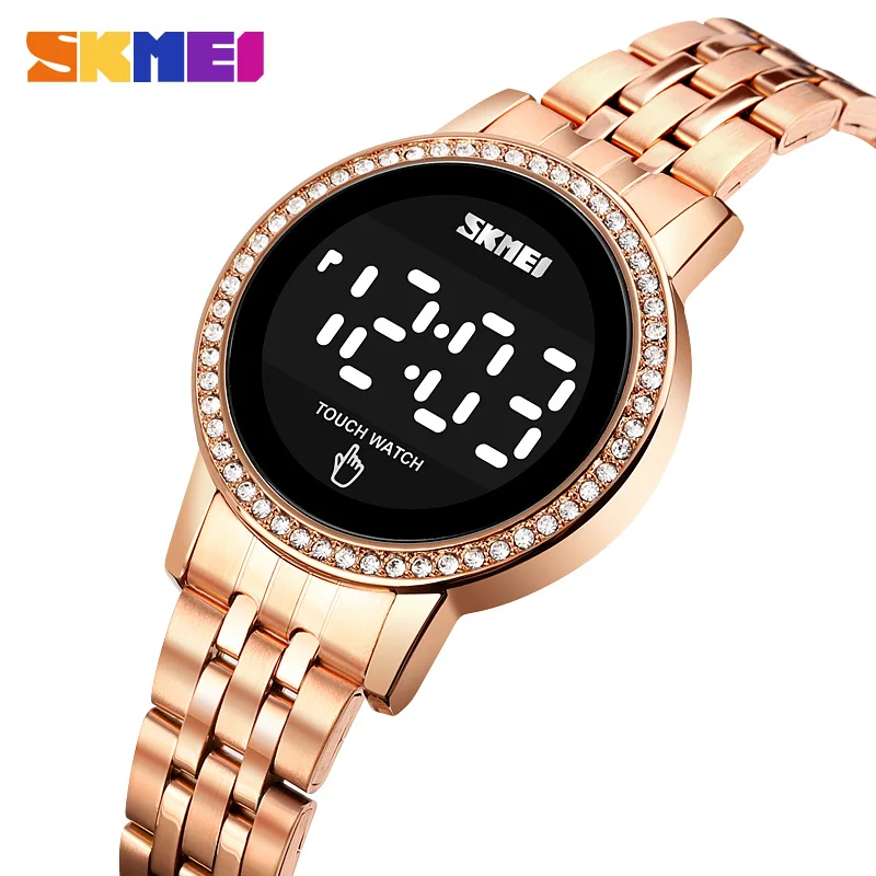 SKMEI Digital LED Touch Women Watch Diamond Waterproof Ladies Wristwatches Simple Date Time Watches For Female reloj mujer 1669