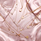 Женское многослойное ожерелье, винтажное ожерелье-чокер с монетами и Полумесяцами геометрической формы, Шейное колье с подвеской