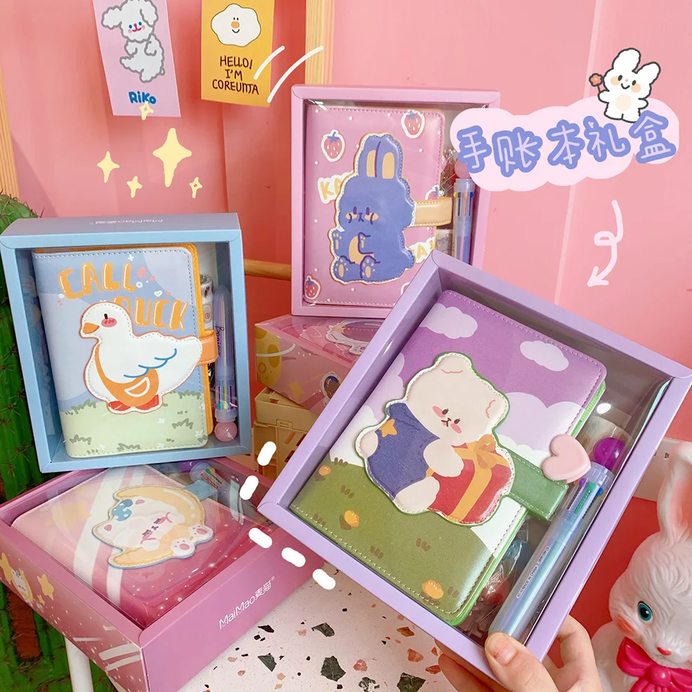 2021 Cute Cartoon Spiral Binder Notebook A6 Loose Leaf Kawaii Diary School Student Journal Stationery Set Gift | Канцтовары для