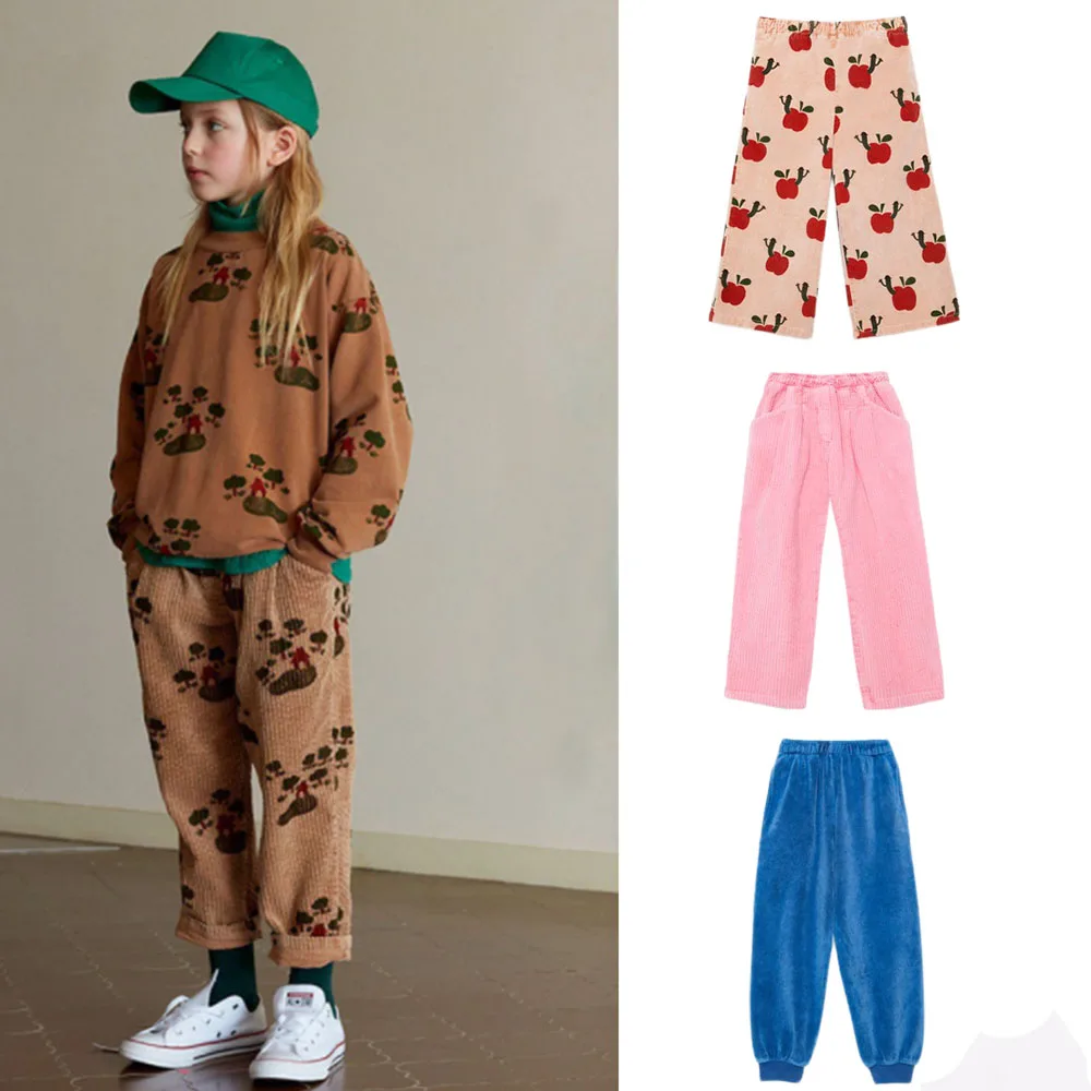 

Осень-зима 2021, штаны для девочек, детские штаны с мультяшным рисунком, Детская Хлопковая эксклюзивная одежда с принтом яблока для подростко...