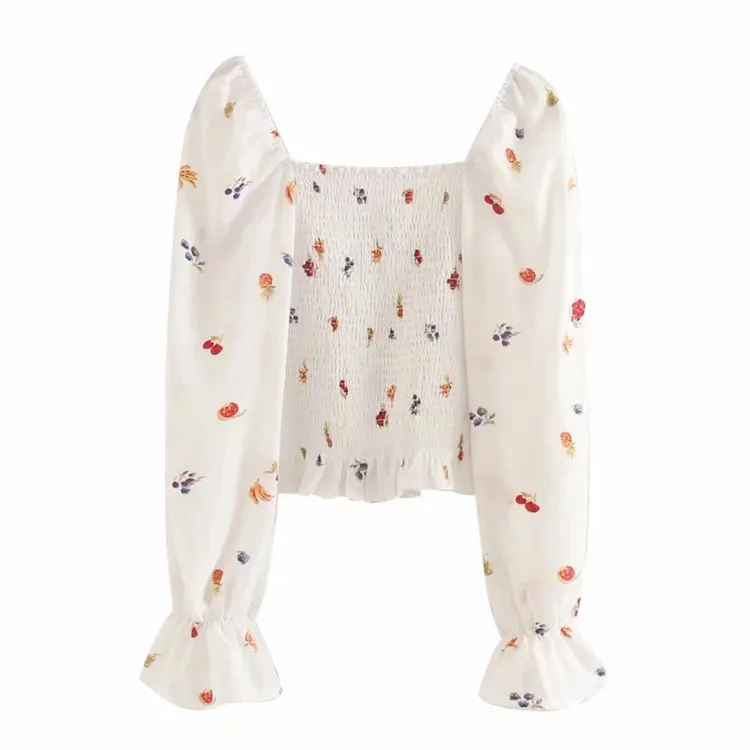 

Women Fashion Elegant Floral Square Neck Long Flare Top Blouse Womens Slim Tops and Blouses Spring Summer Crop Shirt Streetwear