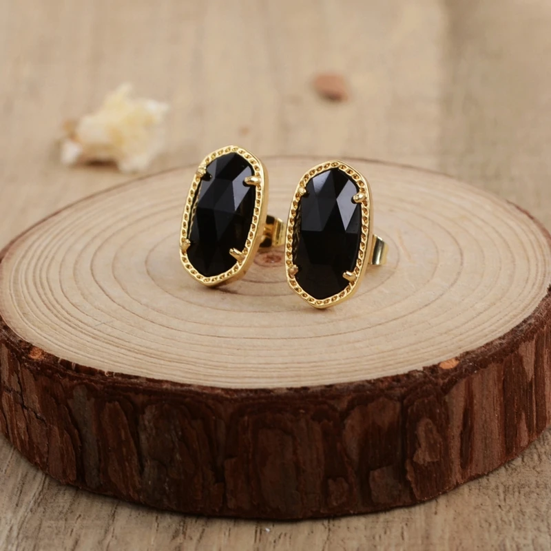 black agate Прямая поставка природные драгоценные камни серьги-гвоздики с шестигранной головкой Сугилита черный агат оболочки серьги Kendra бирюзой Для женщин серьги особый подарок, доска для записей - Окраска металла: black agate