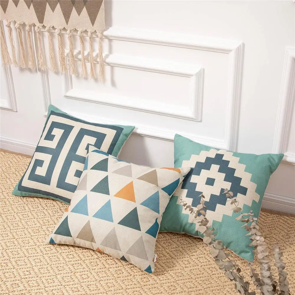 Декоративная подушка Topfinel с геометрическим рисунком льняная хлопковая