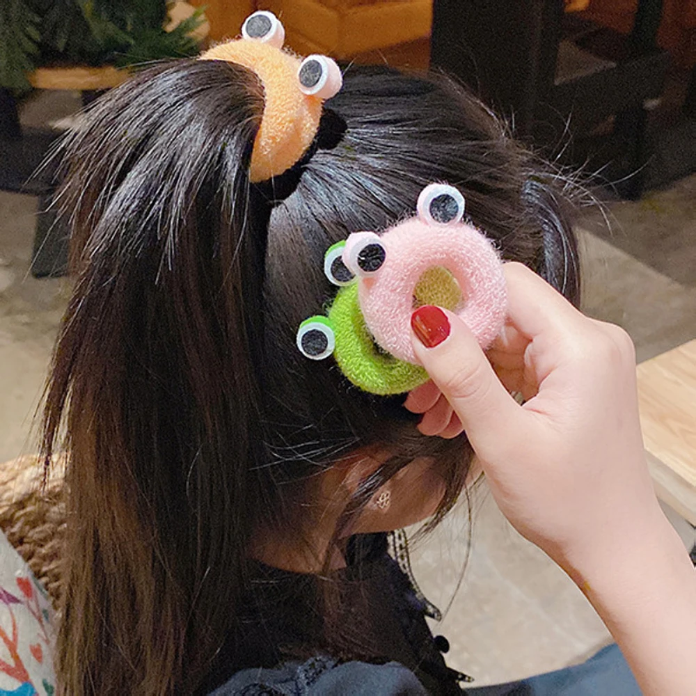 

Cute Little Frog Hair Ties Hair Ring Girls Elastic Rubber Hair Bands Solid Color Donut Cake Headdress Hair Accessories Ornaments