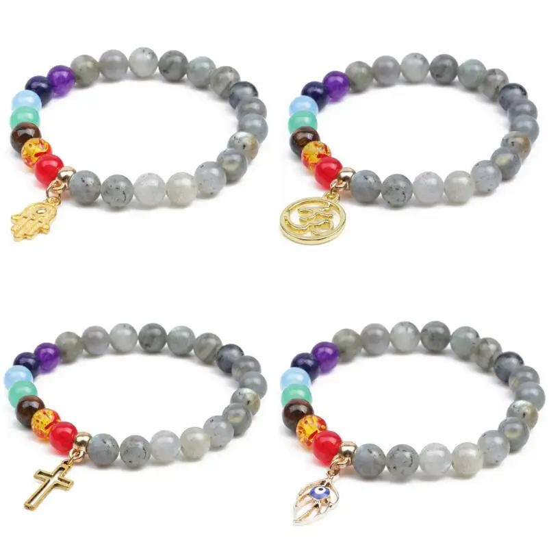 

Ornament Flash Moonstone Seven-Wheel Energy Yoga Hand Chain 3D Palm Beading Bracelet for Men or Women Jewelry Wholesale
