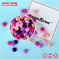 keepgrow 50pcs 12mm silicone lentil beads food grade abacus beads bpa free baby teether toys for teething pacifier chain making
