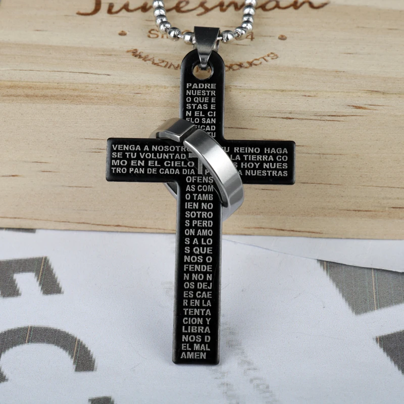 

4 Colors Jesus Cross Pendant Necklace Jewelry Laser Inscription Black/Gold Color Bible Necklaces Jewelry Cut Gift for Christian