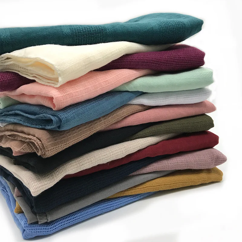 Однотонный хлопковый хиджаб из 2020 льна Женский однотонный мусульманский