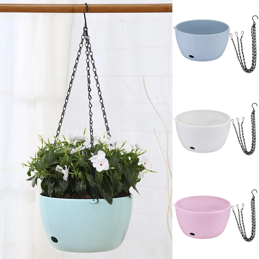 

Resin Flower Pot Basket Hanging Planters Green Plant Round Basin Flower Support Home Balcony Garden Ornament with Chain