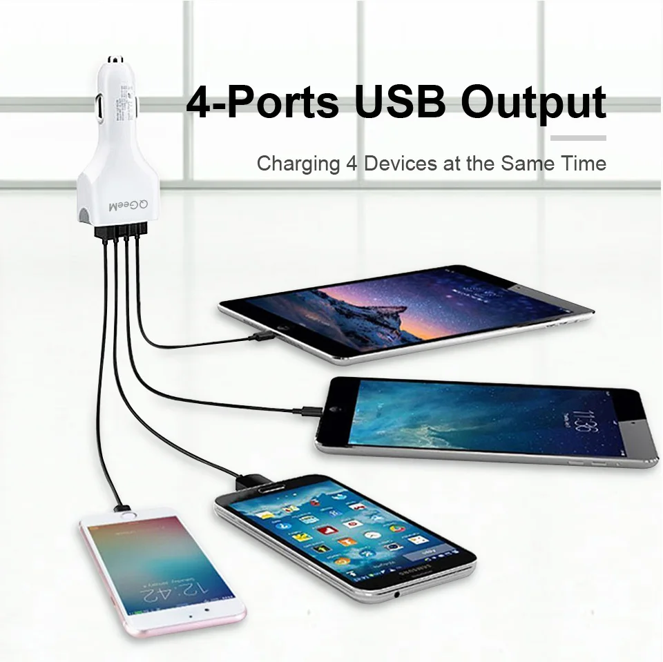 QGEEM 4USB QC 3,0 Автомобильное зарядное устройство Быстрая зарядка 3,0 Зарядка для телефона Автомобильное быстрое зарядное устройство 4 порта USB Автомобильное портативное зарядное устройство для iPhone Xiaomi
