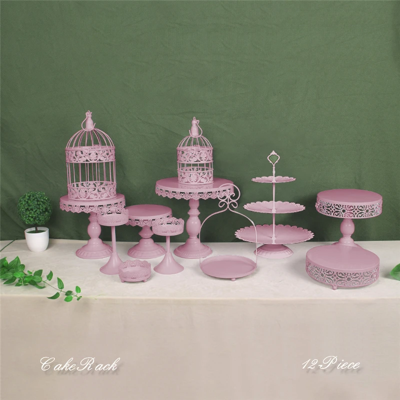 12 pcs pink Золотые свадебные десерт лоток торт стенд кекс Пан вечерние поставки 14 шт./компл. белое нарядное кружевное платье для маленьких девочек; подходит для отделки блюдо для торта - Цвет: 12 pcs pink
