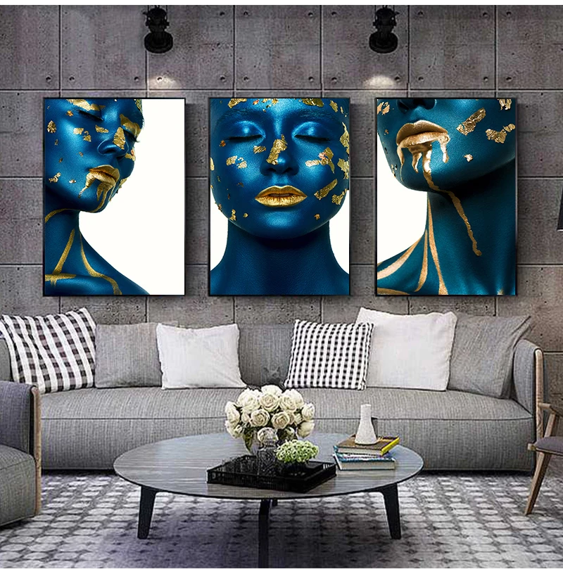 

Постеры и принты для девушек золотисто-голубого цвета, Женская Картина на холсте для макияжа, Скандинавская Настенная картина, картина для ...