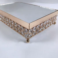1pcs new arrive square plate gold mirror cupcake stand crystal metal party and family decoration large fruit plate