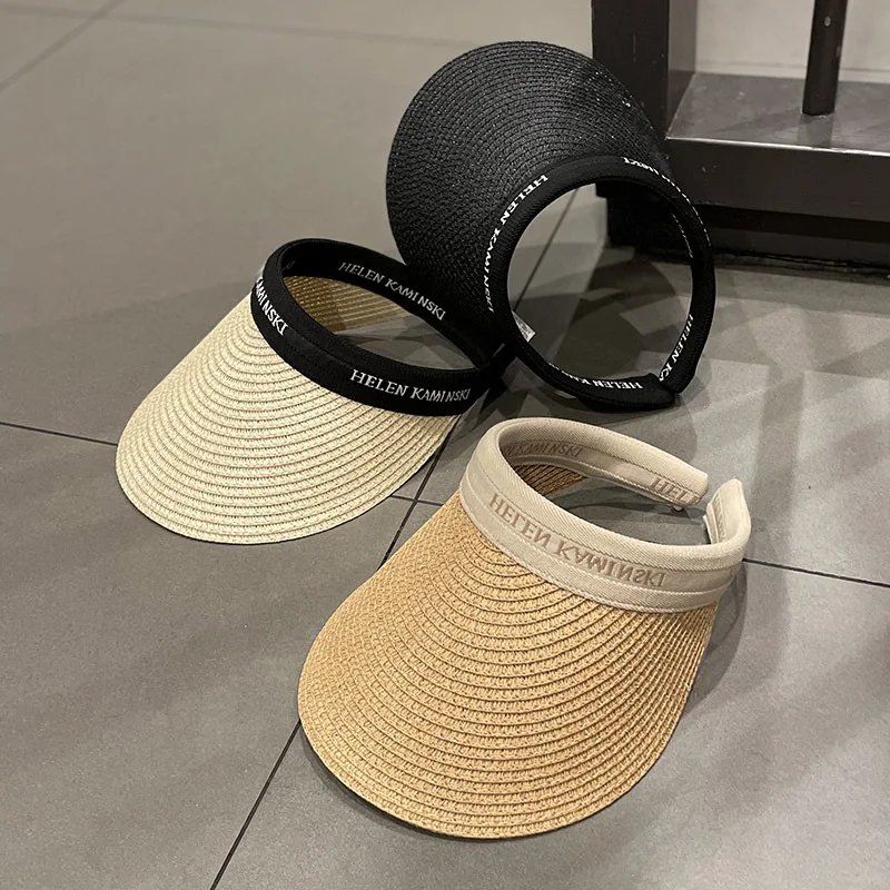 

2021 Summer Woman Sun Hats Anti-UV Female Outdoor Visor Caps Hand Made Straw Cap Casual Shade Hat Empty Top Hat Beach Cap