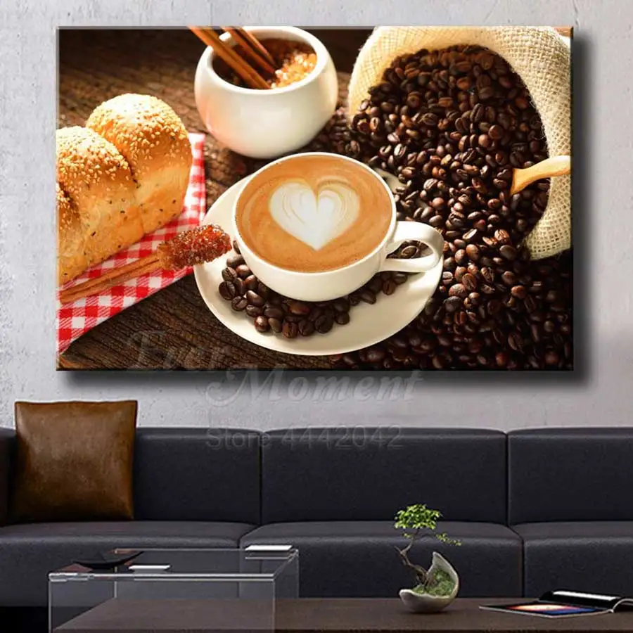 Когда либо в настоящий момент ручной работы алмазов картина Кофе Хлеб камни