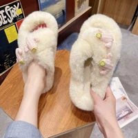 slippers women wear ins fashion 2021 new autumn lovely cotton slippers flat bottom net red hair slippers
