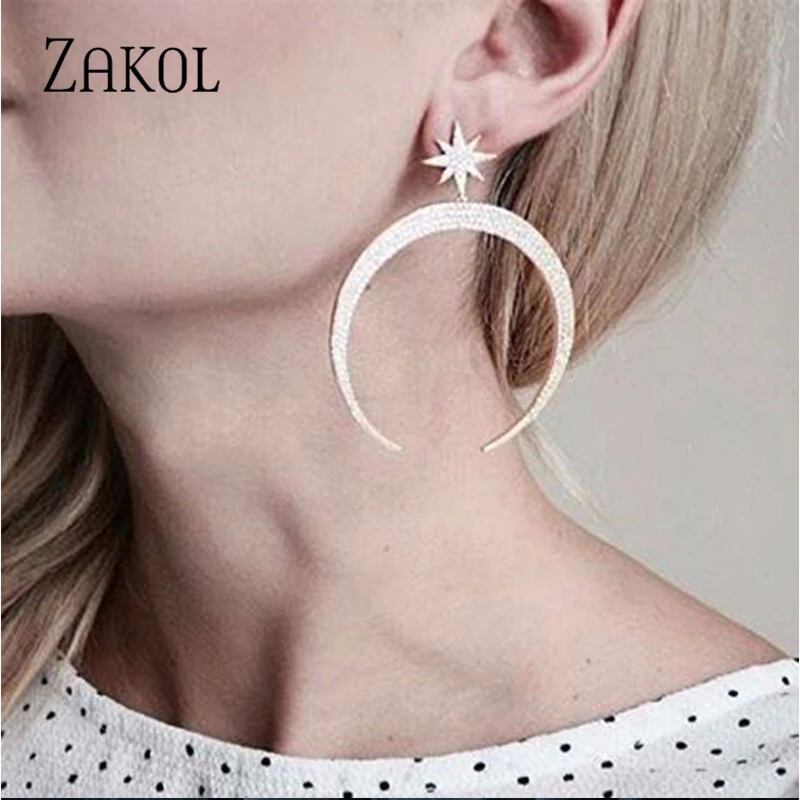 ZAKOL изысканные роскошные висячие серьги с большими звездами и Луной из