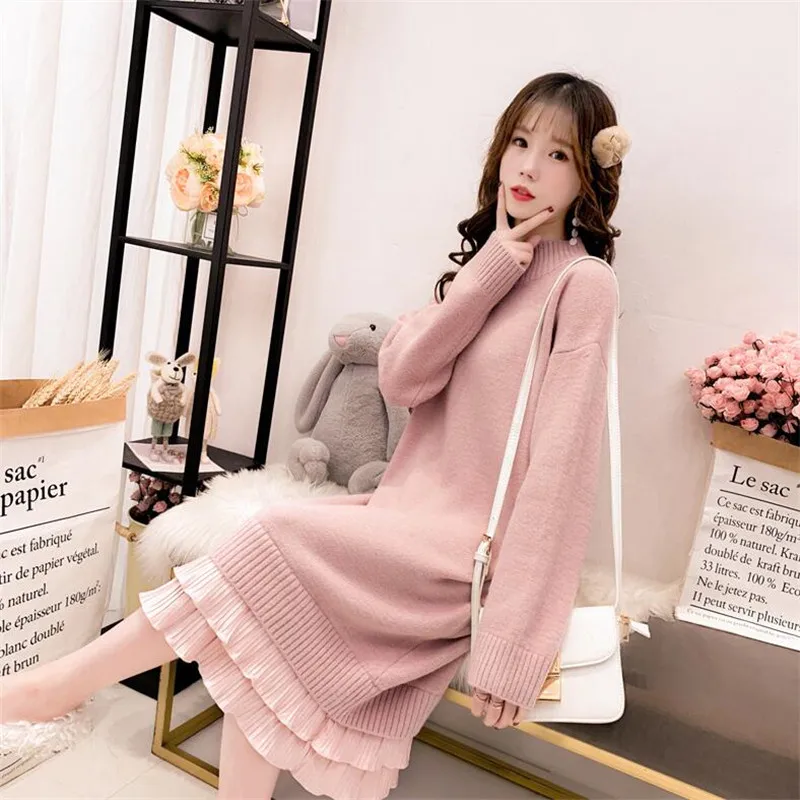 2021 женский свитер на осень и зиму толстый теплый длинный Однотонный с длинными