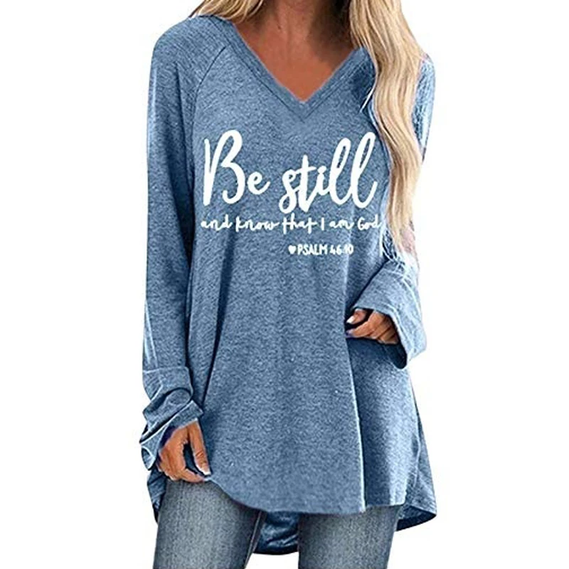 

#w Letter Printed Womens Tshirts Long Sleeve V Neck Clothing Shirts Mid Long Length Irregular Ladies Tops 5XL Shirts