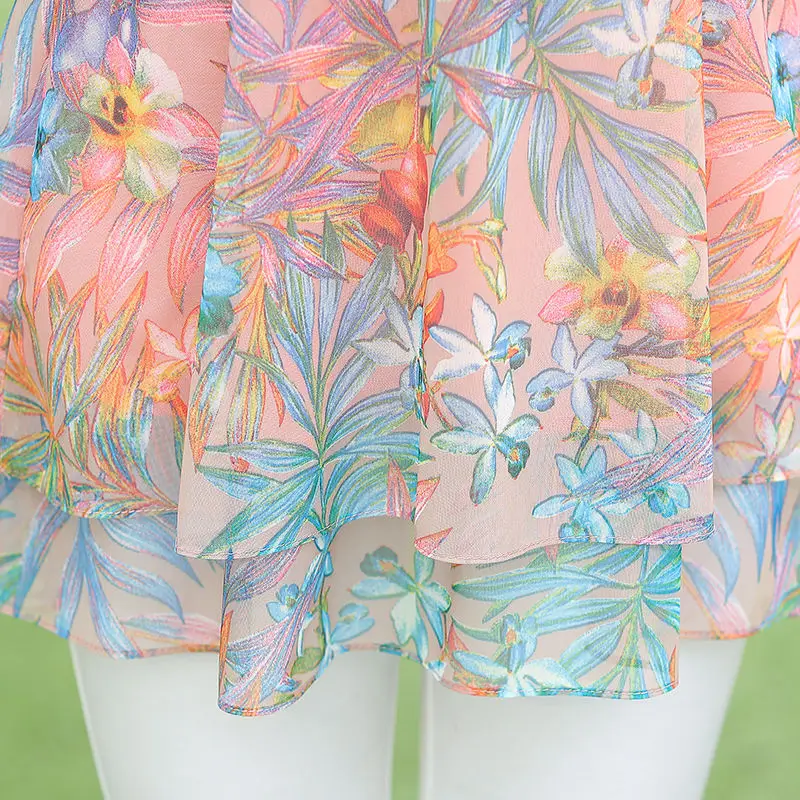 

Women 2021 Summer Fashion Middle-aged Printed T-shirt Female New Loose Chiffon Shirt Ladies V-neck Thin Casual Blouses L150