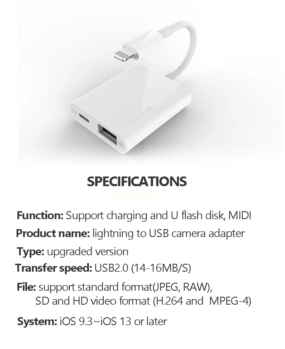 OTG USB адаптер для камеры для lightning ios 13 пианино MIDI клавиатура разъем с зарядным портом для iphone iPad