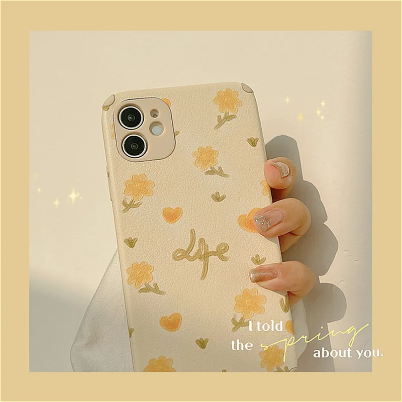 

Cute Art Oil Painting Daisy Flowers Phone Case For iPhone 12 11 Pro Max X Xs Max Xr 7 8 Puls SE 2020 Cases Soft Leather Cover
