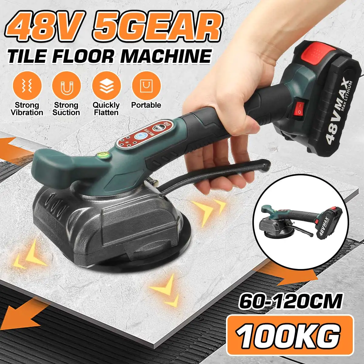 48V Tile Vibrator Suction Cup Tiling Tile Machine Floor Laying Machine Adjustable Automatic Floor Vibrator With 2 Li-ion Battery