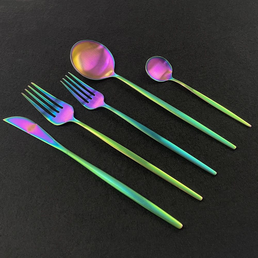 

30Pcs Gold Stainless Steel Fork Dessert Cutlery Set Spoon Dinnerware Knife Matte Black Party Silverware Dinner Set Tableware