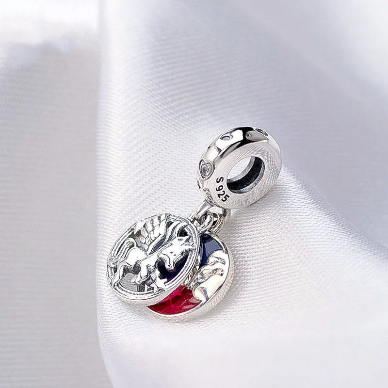 

100% 925 sterling silver DIY beads,Magical Unicorn Double Dangle Charm Pendant 2020 charm bracelet jewelry