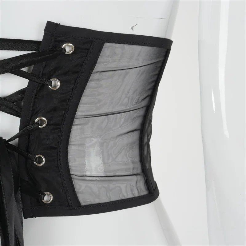 

Chic Patchwork Mesh Sleevless Women Bustier Corset Tube Tops Wrap Skinny Vest Crop Tops See Through Underwire Tank Tops