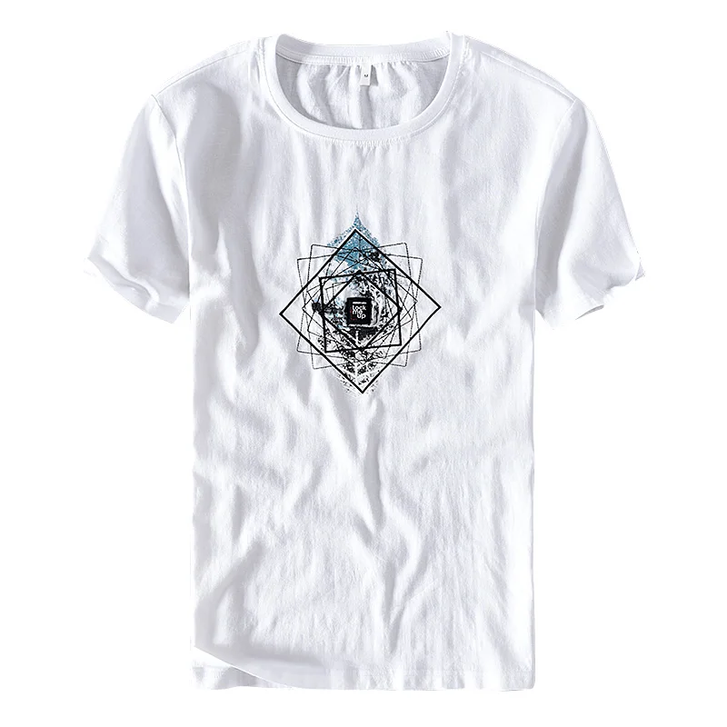 

Футболка мужская льняная с вышивкой, дизайнерская брендовая Модная Повседневная рубашка, Белый Топ, на лето