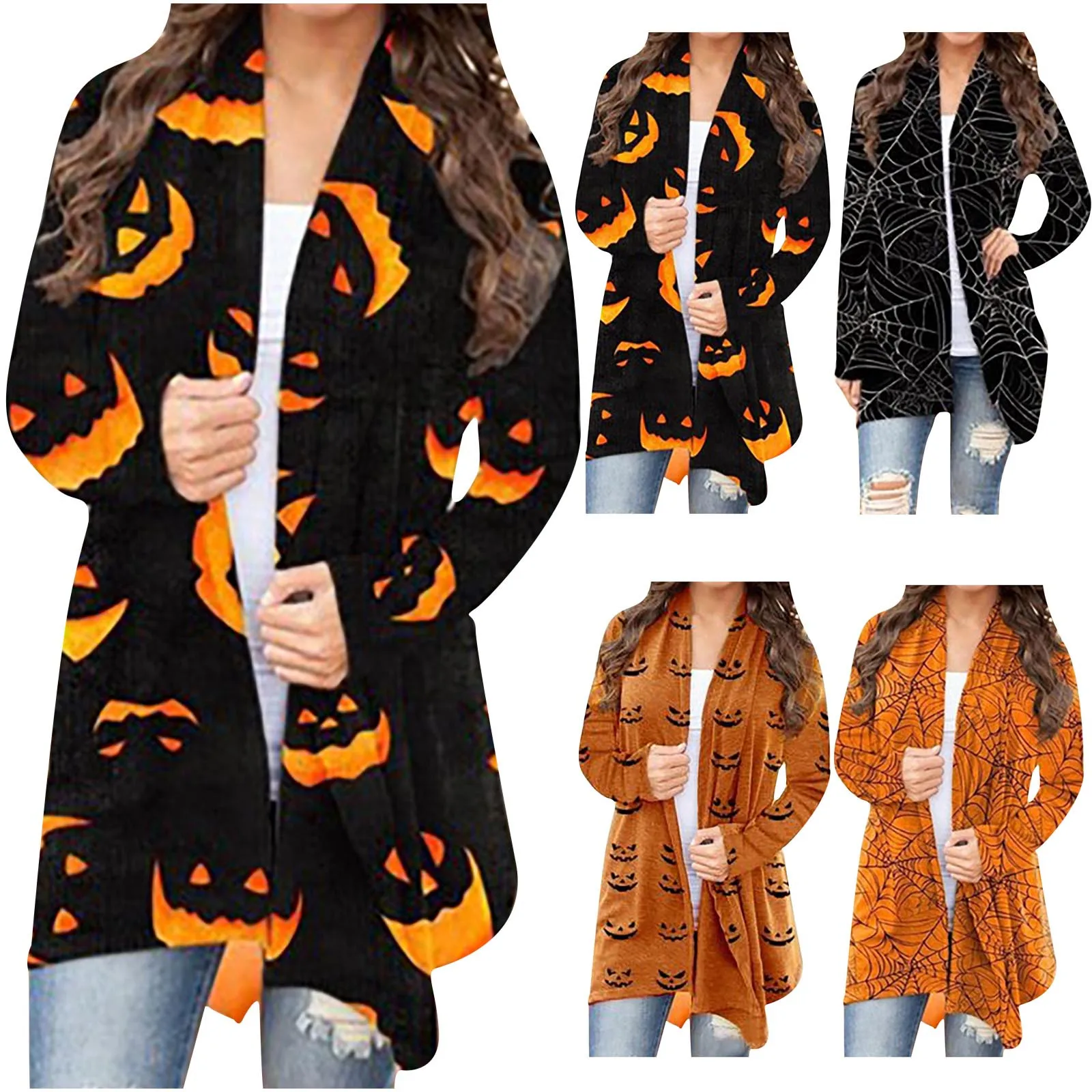 Женский кардиган на Хэллоуин модное осеннее пальто с длинным рукавом и принтом в