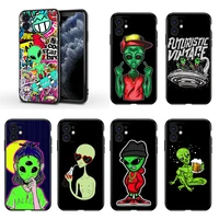 fashion cute alien for apple iphone 13 12 11 mini xs xr x pro max se 2020 8 7 6 5 5s plus black silicone phone case