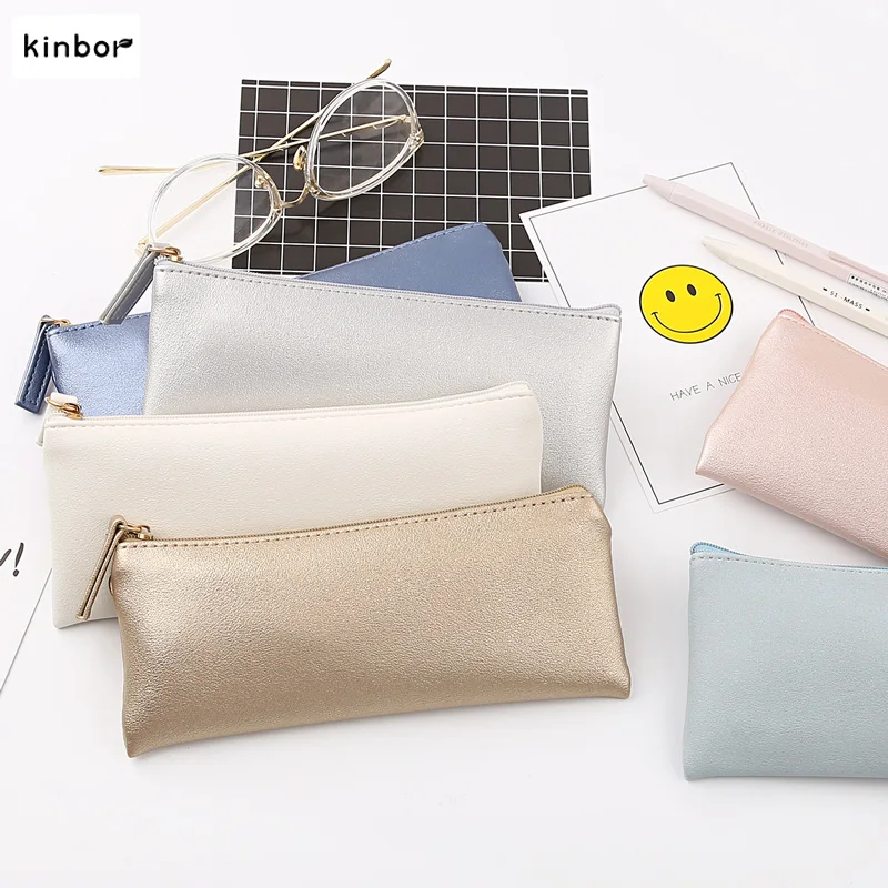 

Kinbor сумка для канцелярских принадлежностей из искусственной кожи простая креативная цветная косметичка большая емкость для студенческих ...