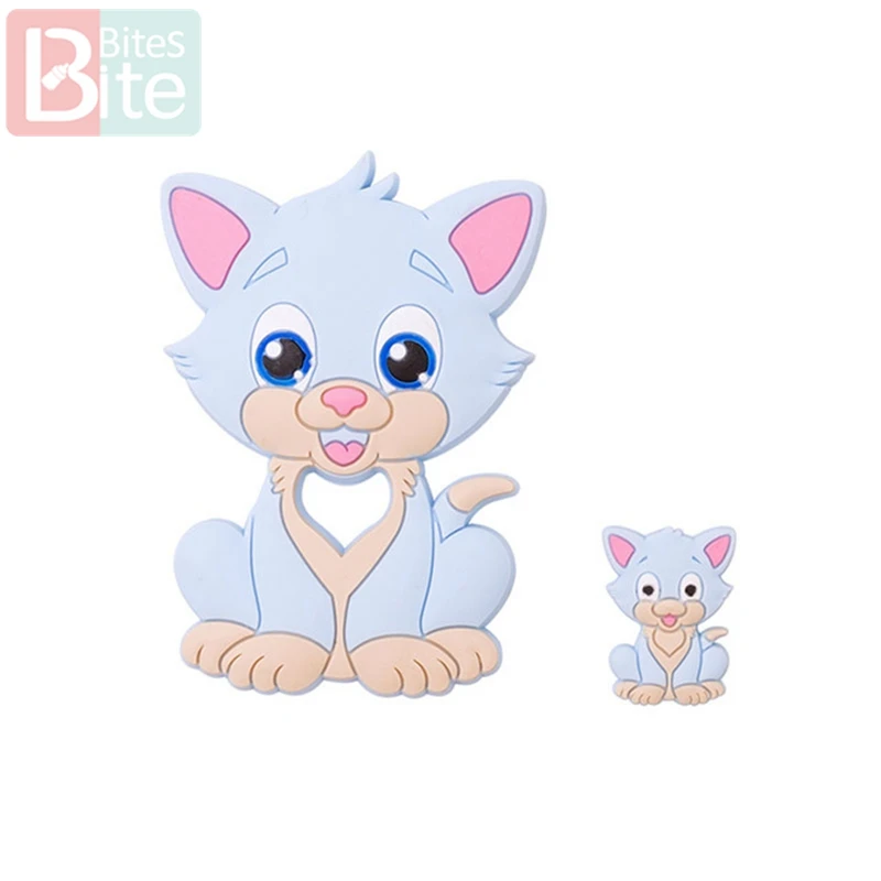 Candy Blue Cat Укус укусов 2 шт./компл. Черепаха силиконовый детский Прорезыватель для зубов "сделай сам" для изготовления Еда Класс коала силиконовые крошечные стержень при прорезывании зубов силиконовые бусины комплект ювелирных изделий - Цвет: Candy Blue Cat