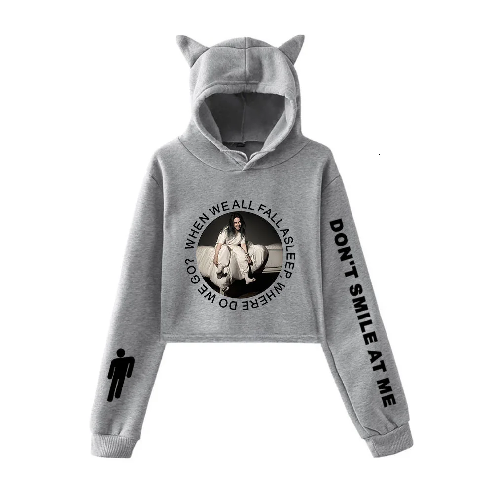 Billie Eilish Женская толстовка с капюшоном толстовки Kpop Kawaii корейский негабаритный Harajuku Хип Хоп Толстовка укороченный