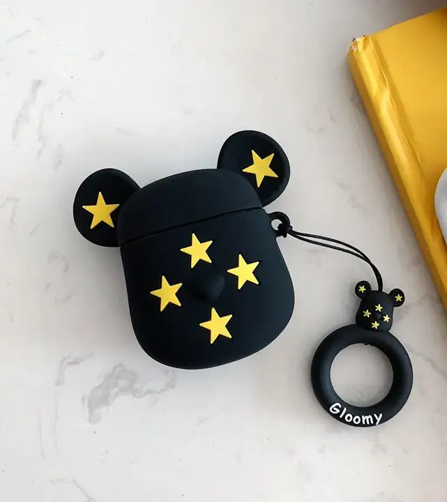 black star bear xx Для AirPod 2 Чехол 3D камуфляж звезда медведь мультфильм Мягкие силиконовые беспроводные кожухи головных телефонов для Apple Airpods чехол милый чехол Funda - Цвет: black star bear xx