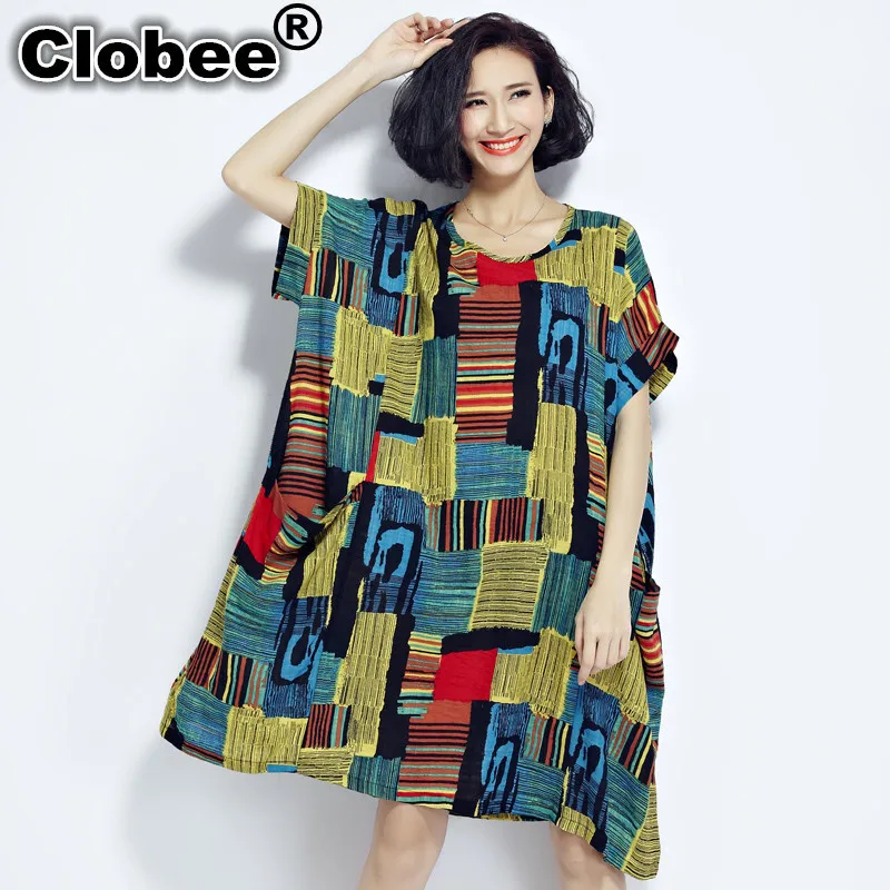 Clobee 2020 размера плюс платья boho Летнее хлопковое и льняное платье в клетку Одежда