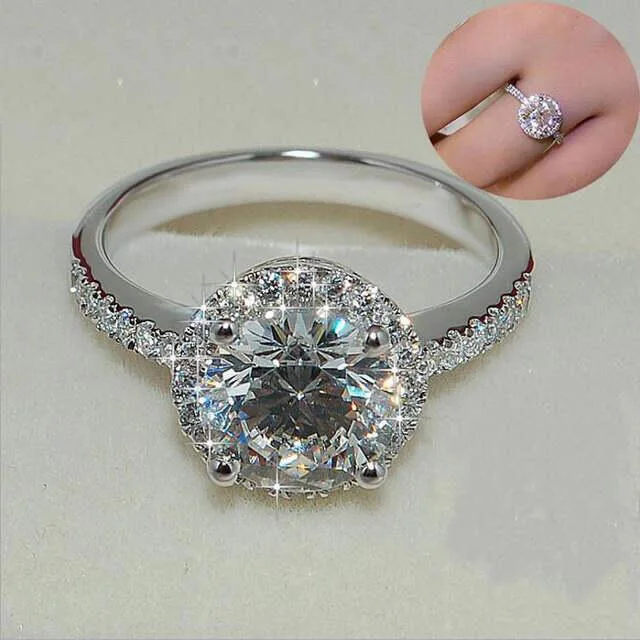 

Origin Natural AAA Carat Zircon Gemstone 14 K White Gold color Ring for Women Round 925 Jewelry Wedding Ring Box Females
